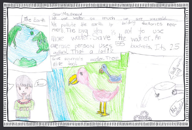 Student artwork depicts what they learned about water conservation